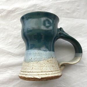 Handcrafted Glazed Ceramic Mug - Blue and Cream Artist Signed